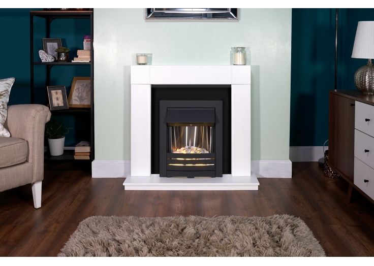 Adam Malmo Fireplace Suite In Pure White With Helios Electric Fire