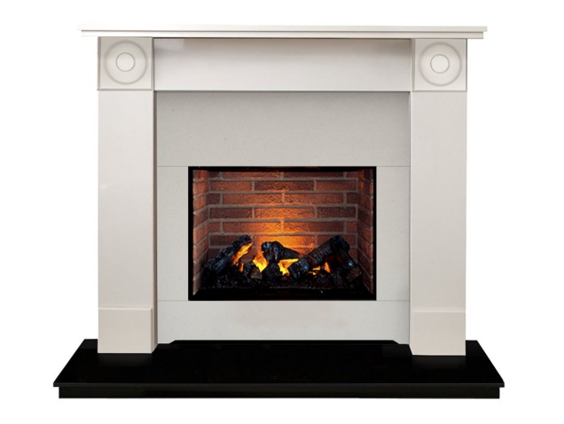 The Regent Optimyst Fireplace Suite In White Stone Black Granite