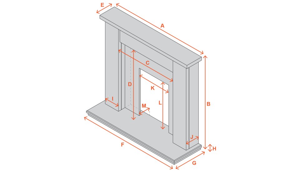 acantha-dallas-white-grey-marble-fireplace-with-downlights-42-inch Diagram