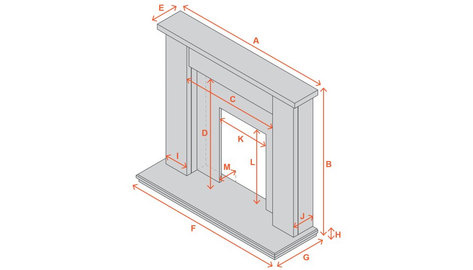 acantha-vienna-perola-marble-fireplace-with-downlights-54-inch Diagram