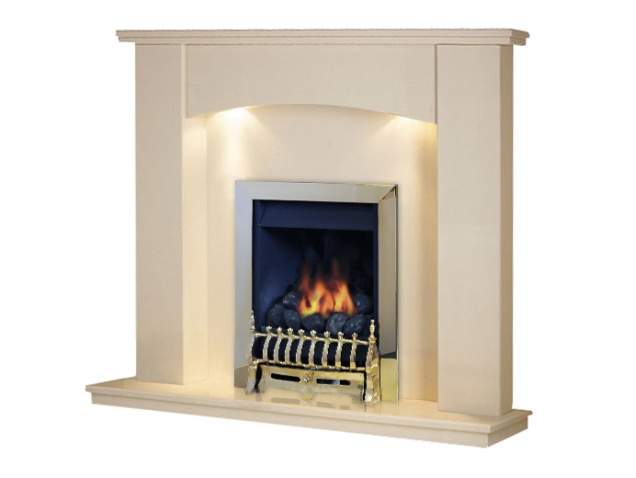 Aurora Sorento Beige Stone Marble Fireplace Suite With Brass Gas