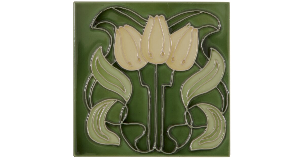 The Tubelined Yellow Flowers Fireplace Tiles In Green By Carron