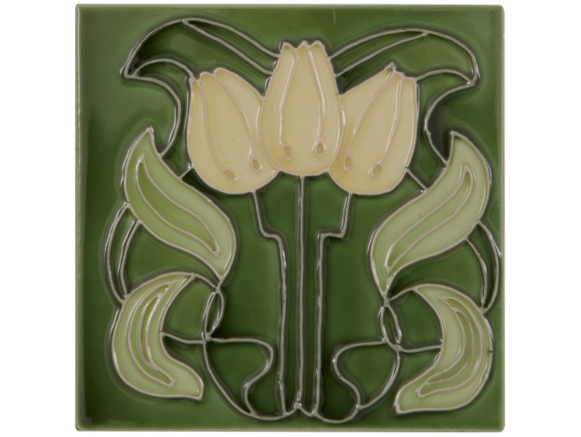 The Tubelined Yellow Flowers Fireplace Tiles In Green By Carron