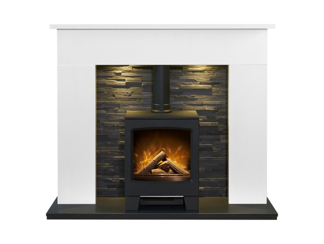 acantha-toledo-white-marble-fireplace-with-lunar-electric-stove-in-charcoal-grey-downlights-54-inch