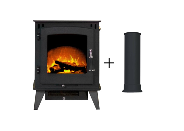 Acantha Echo Electric Stove in Charcoal Grey with Straight Stove Pipe |  Fireplace World
